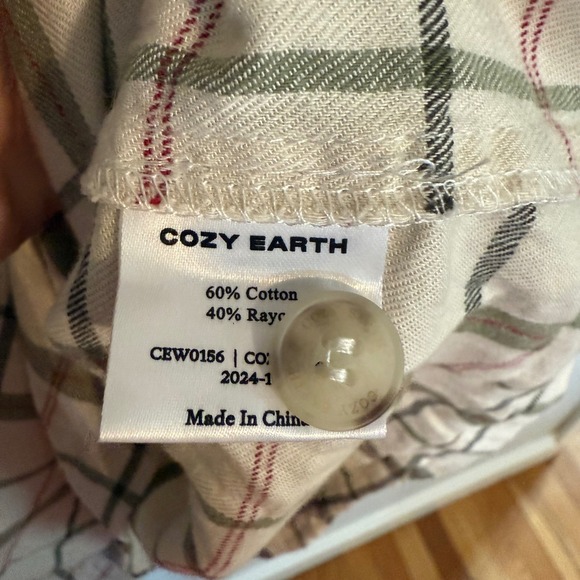 Cozy Earth Womens Plaid Sleep Shirt Top Pajama Button Front‎ Long Sleeve Large - Picture 4 of 4